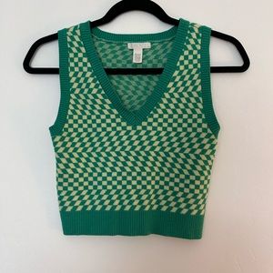 Full Tilt Trippy Checkered Green Sweater Vest